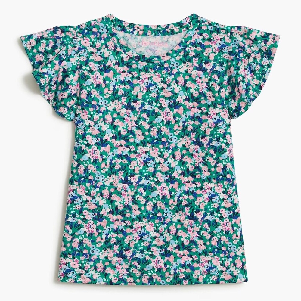 NEW J. CREW CREWCUTS GIRLS RUFFLE SLEEVE FLORAL FLOWER TOP